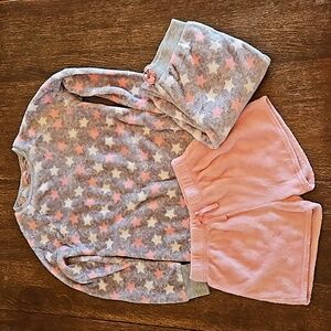 BCBG GIRLS 3-Piece Fleece Pajama Set with Pink and White Stars, Size L 14/16